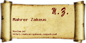 Mahrer Zakeus névjegykártya